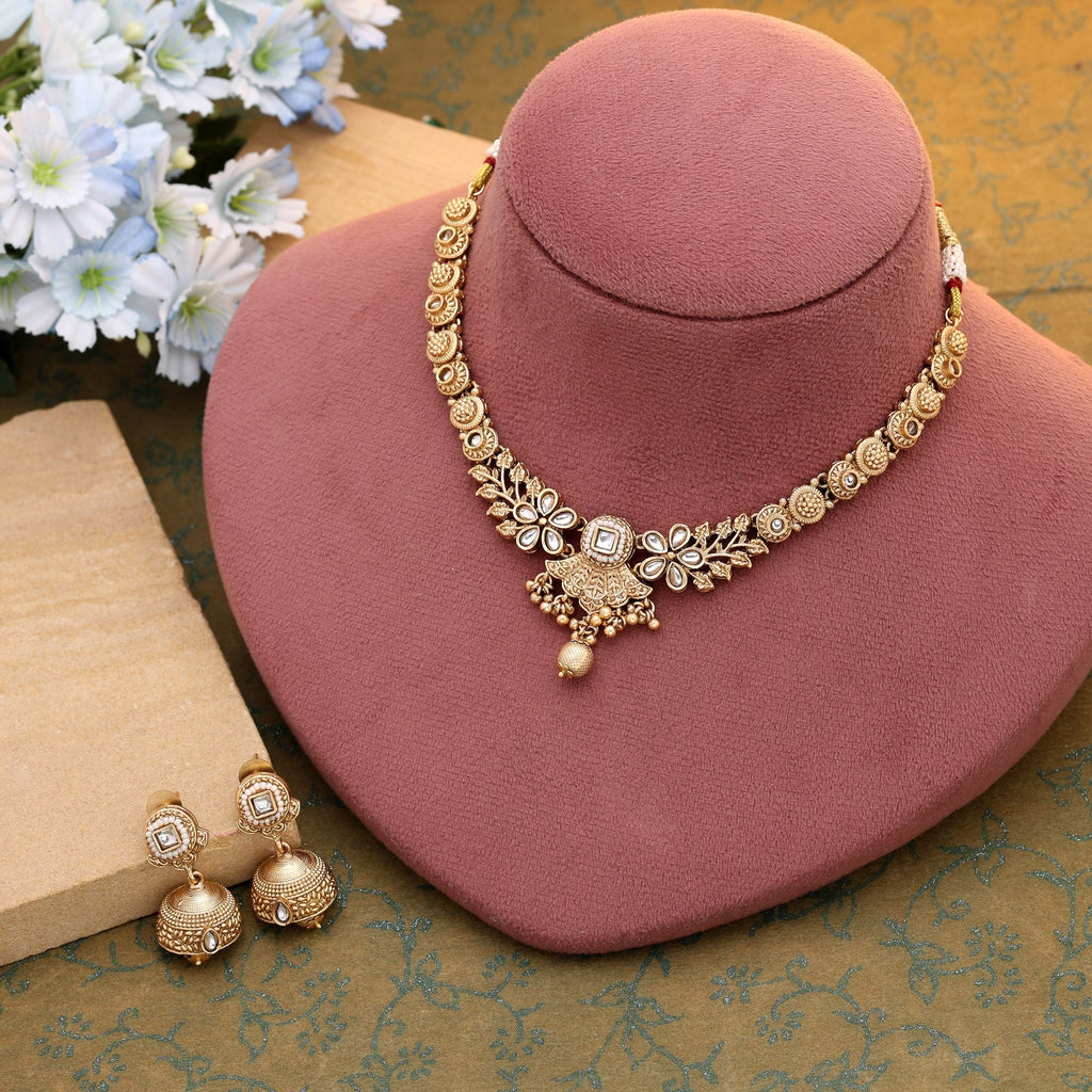 Graceful Ethnic Matte Gold Necklace Set