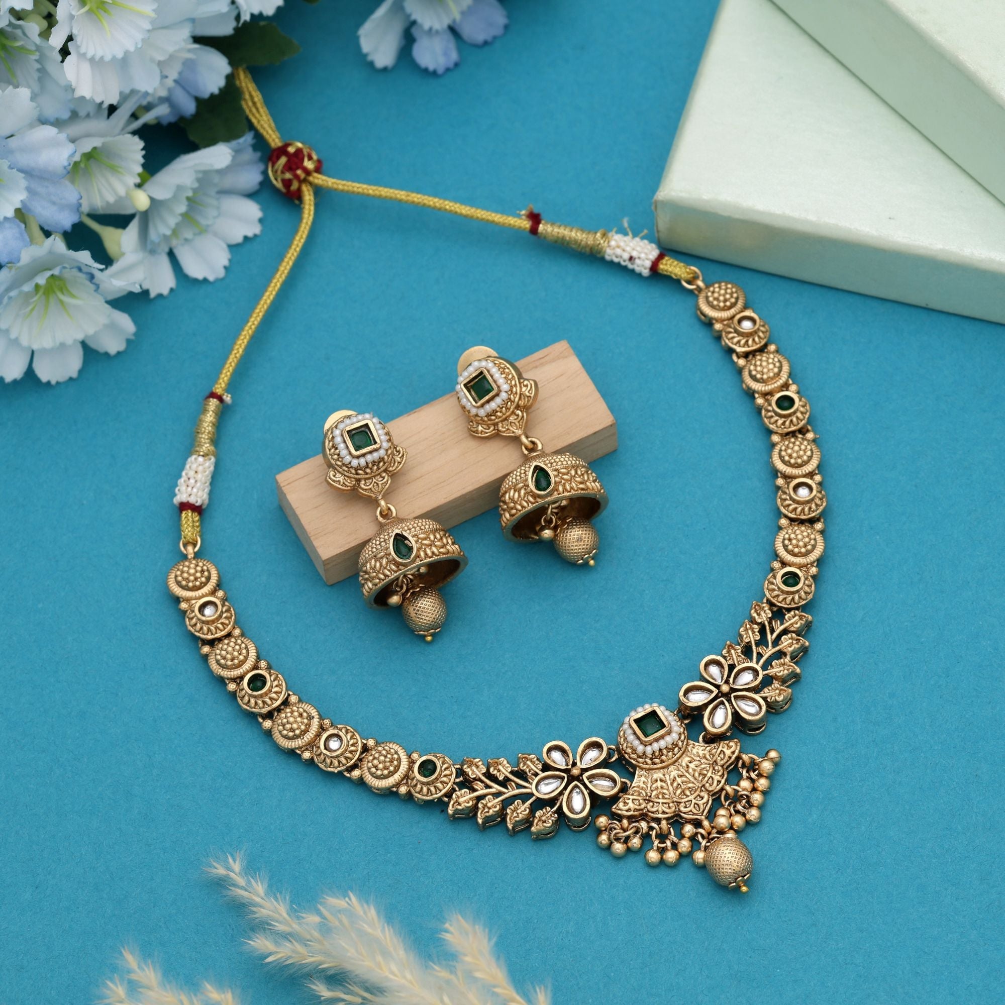 Royal Indian Craft Green Matte Gold Set