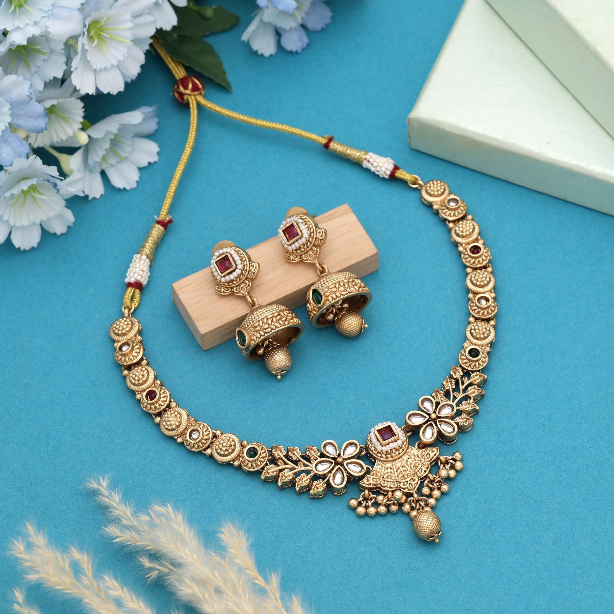 Rani & Green Matte Gold Set for Saree & Lehenga