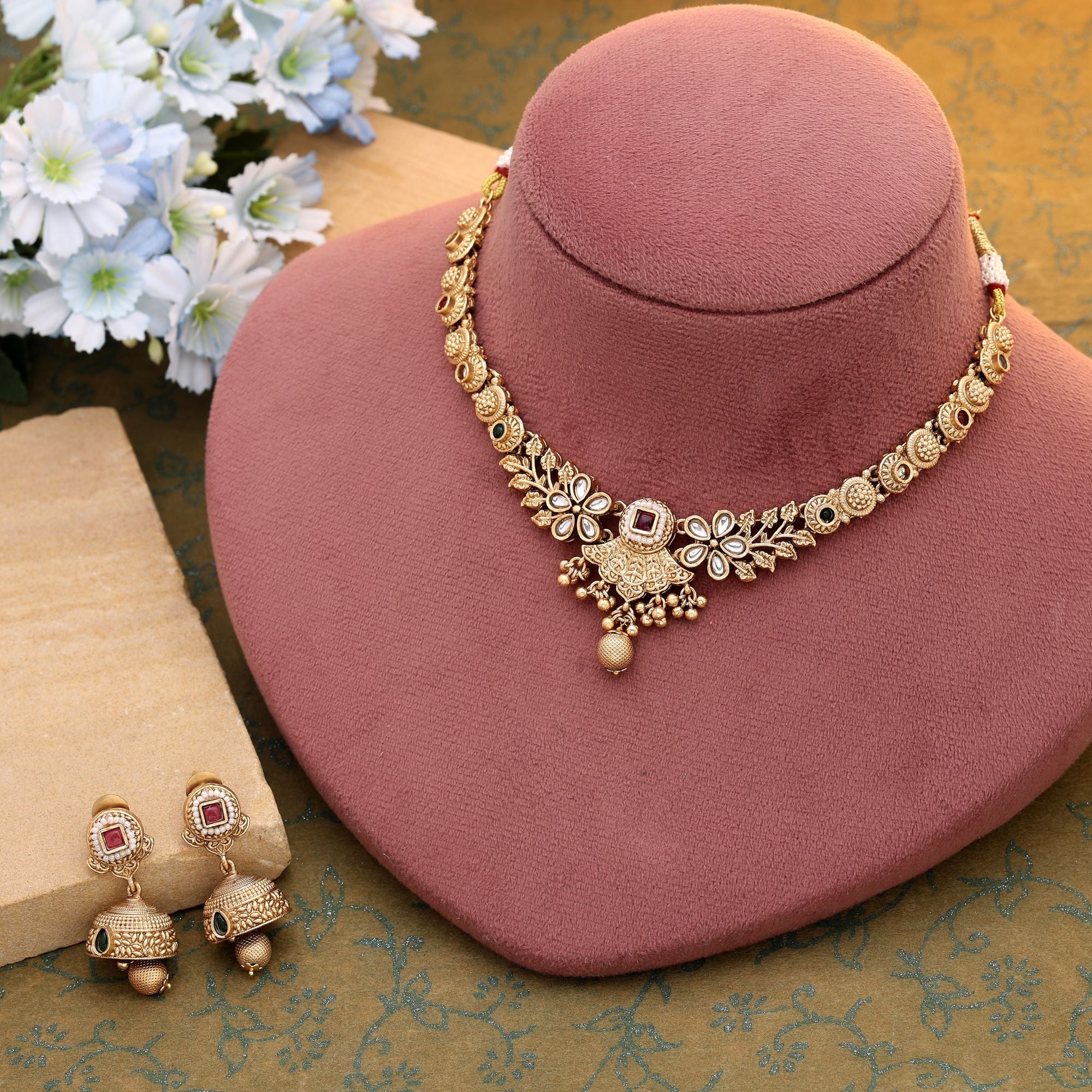 Rani & Green Matte Gold Set for Saree & Lehenga