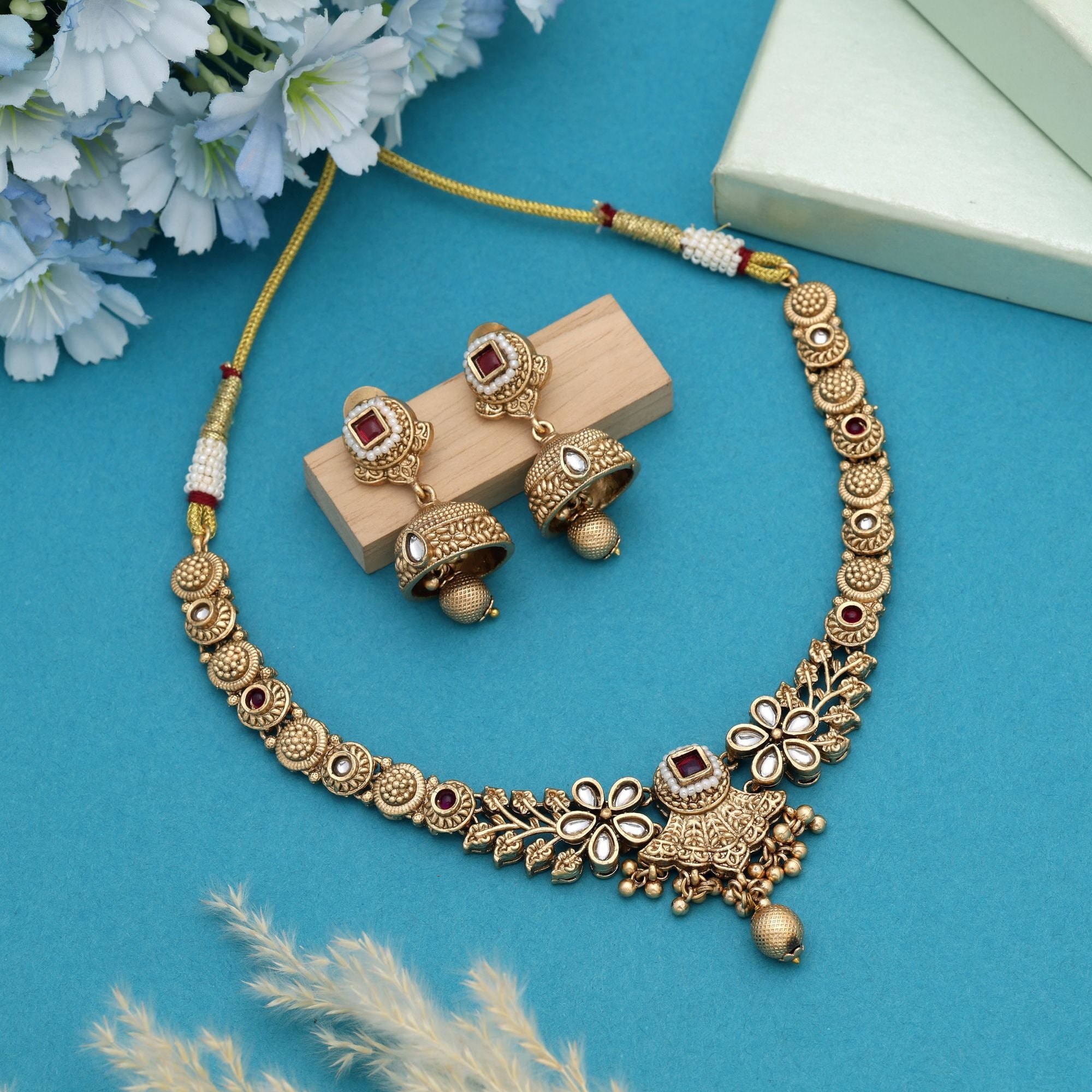 Rani Bridal & Festive Matte Gold Necklace Set