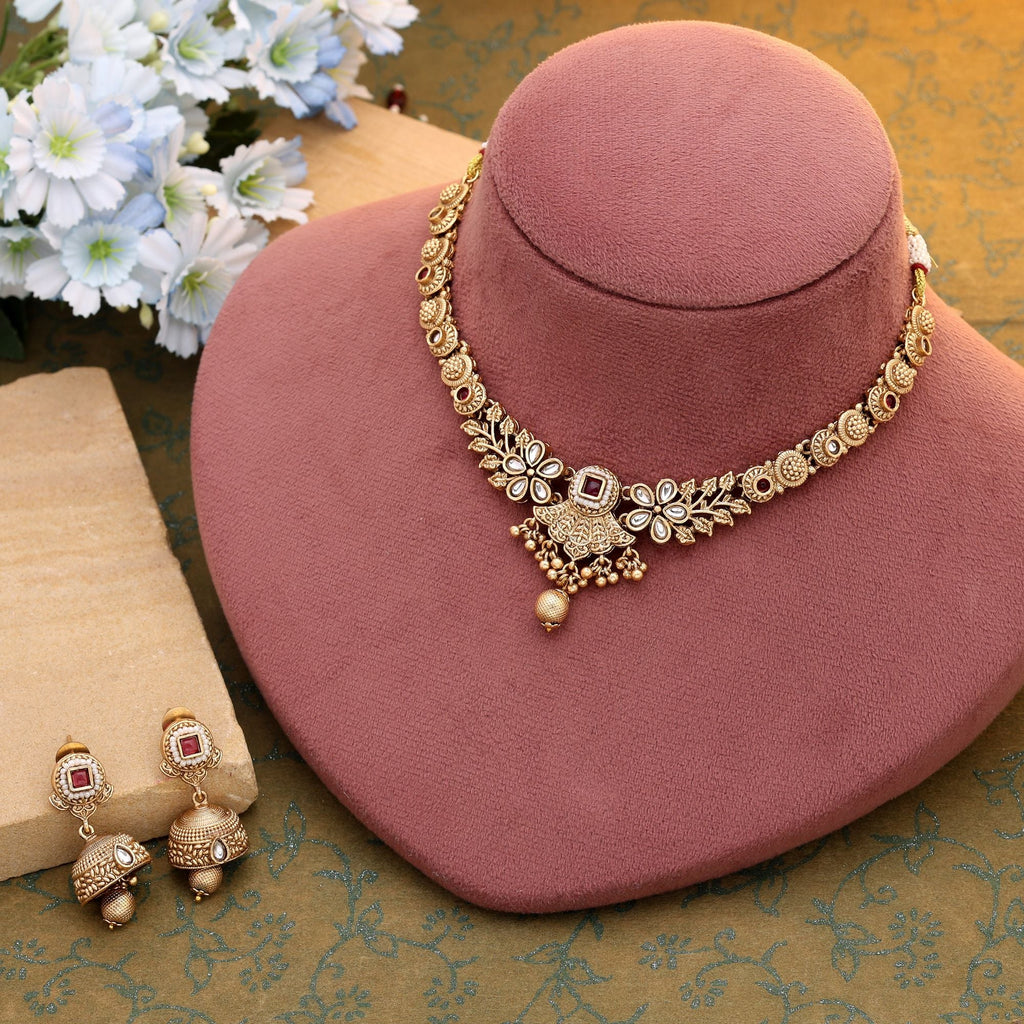 Rani Bridal & Festive Matte Gold Necklace Set