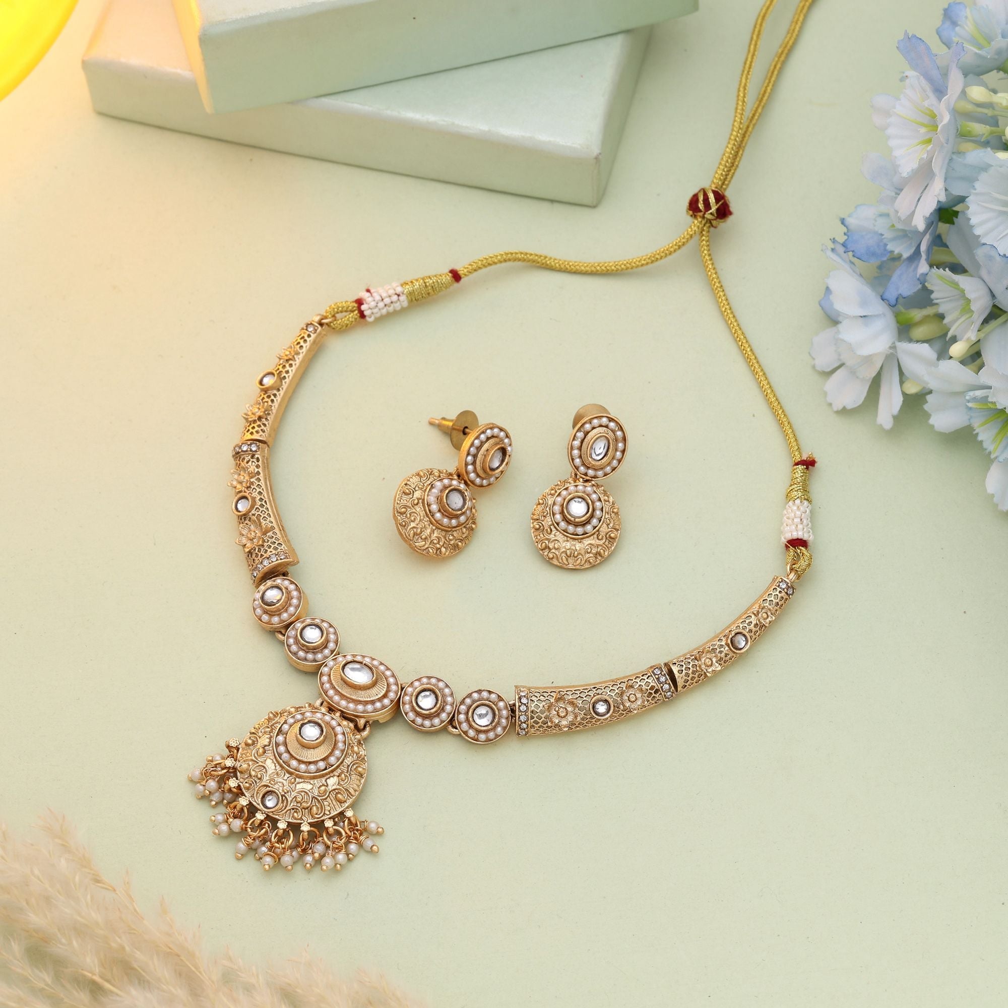 Timeless Gold Matte Gold Necklace Set