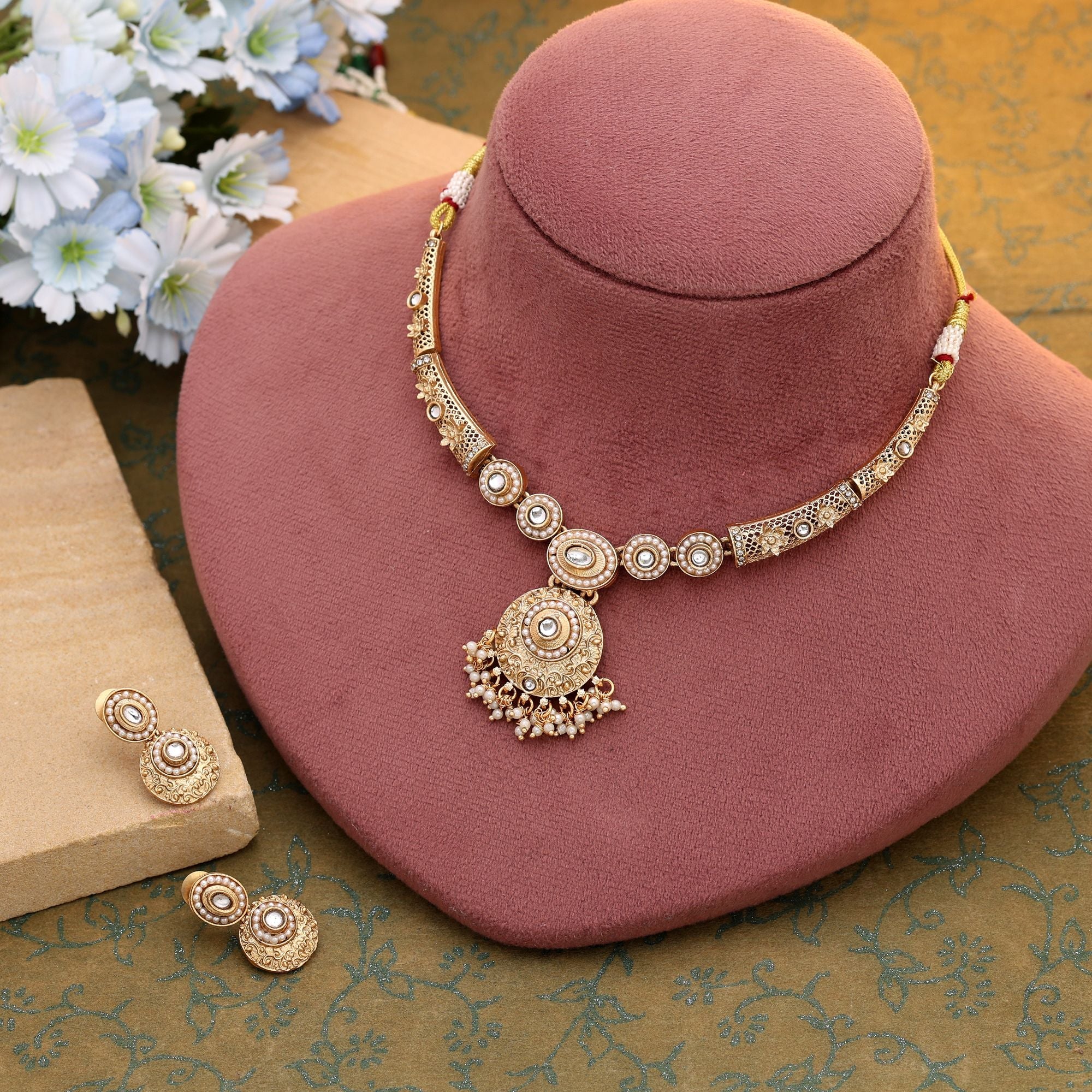 Timeless Gold Matte Gold Necklace Set
