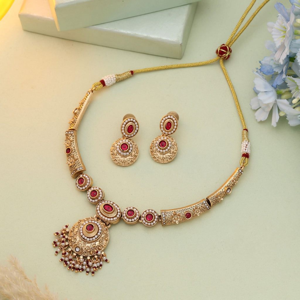 Classical South Indian Matte Gold Necklace Set