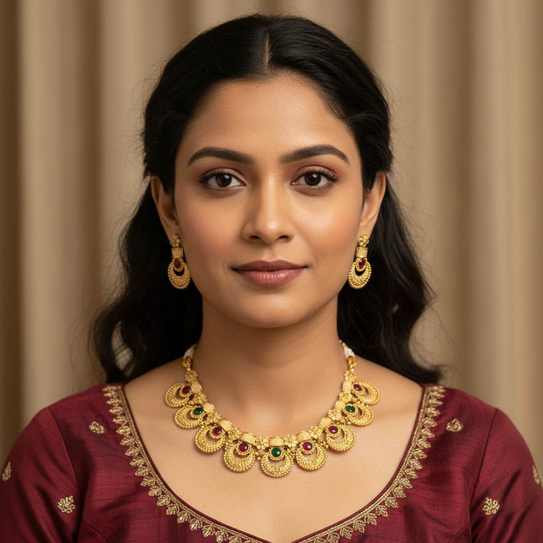 Rani & Green Matte Gold Necklace Set