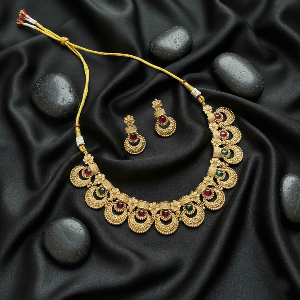 Rani & Green Matte Gold Necklace Set