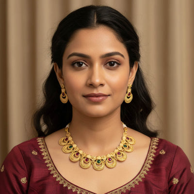 Rani & Green Matte Gold Necklace Set