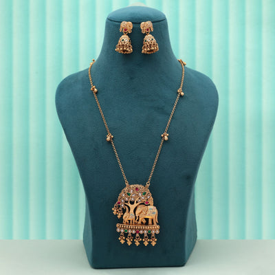 Multi Color Elephant Meena Matte Gold Necklace Set