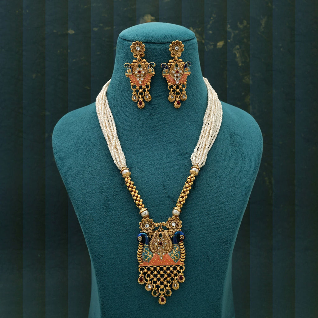 Multi Color Meena Matte Gold Necklace Set Party Wear