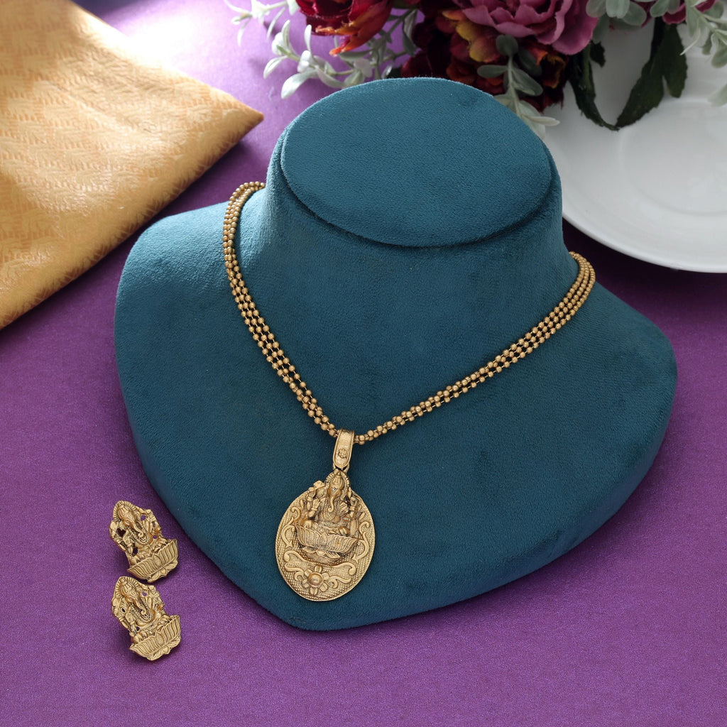 Gold Lord Ganesha Matte Gold Necklace Set Temple Style