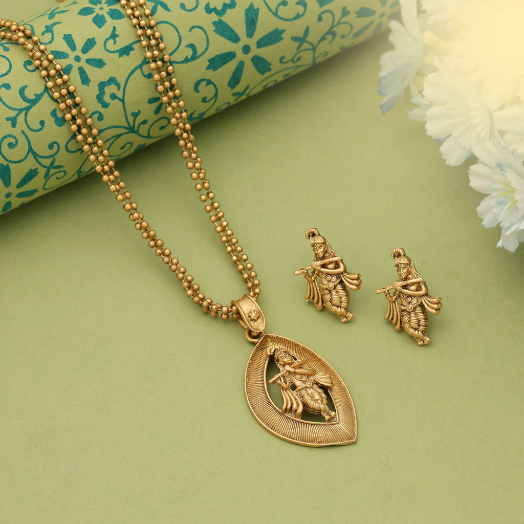 Gold Lord Krishna Matte Gold Necklace Set Festive