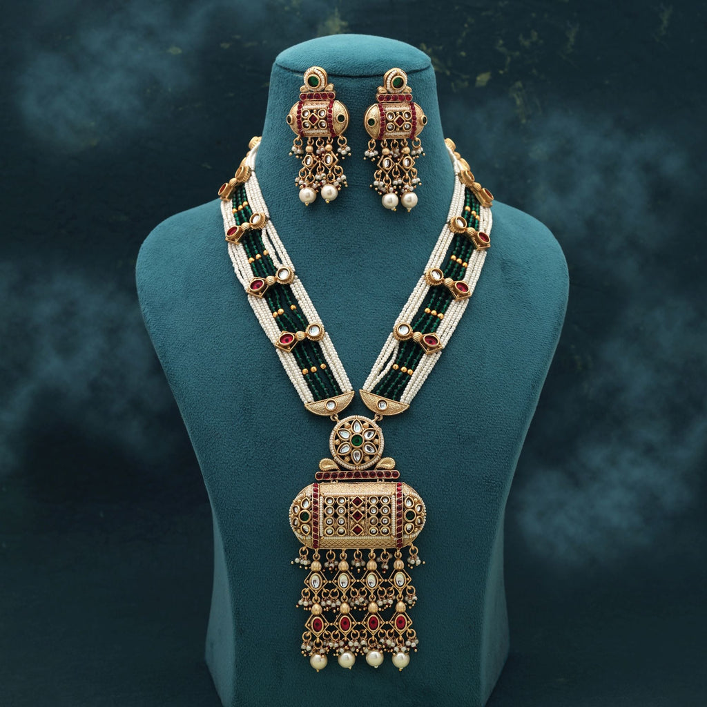 Rani Green Matte Gold Necklace Set Bridal