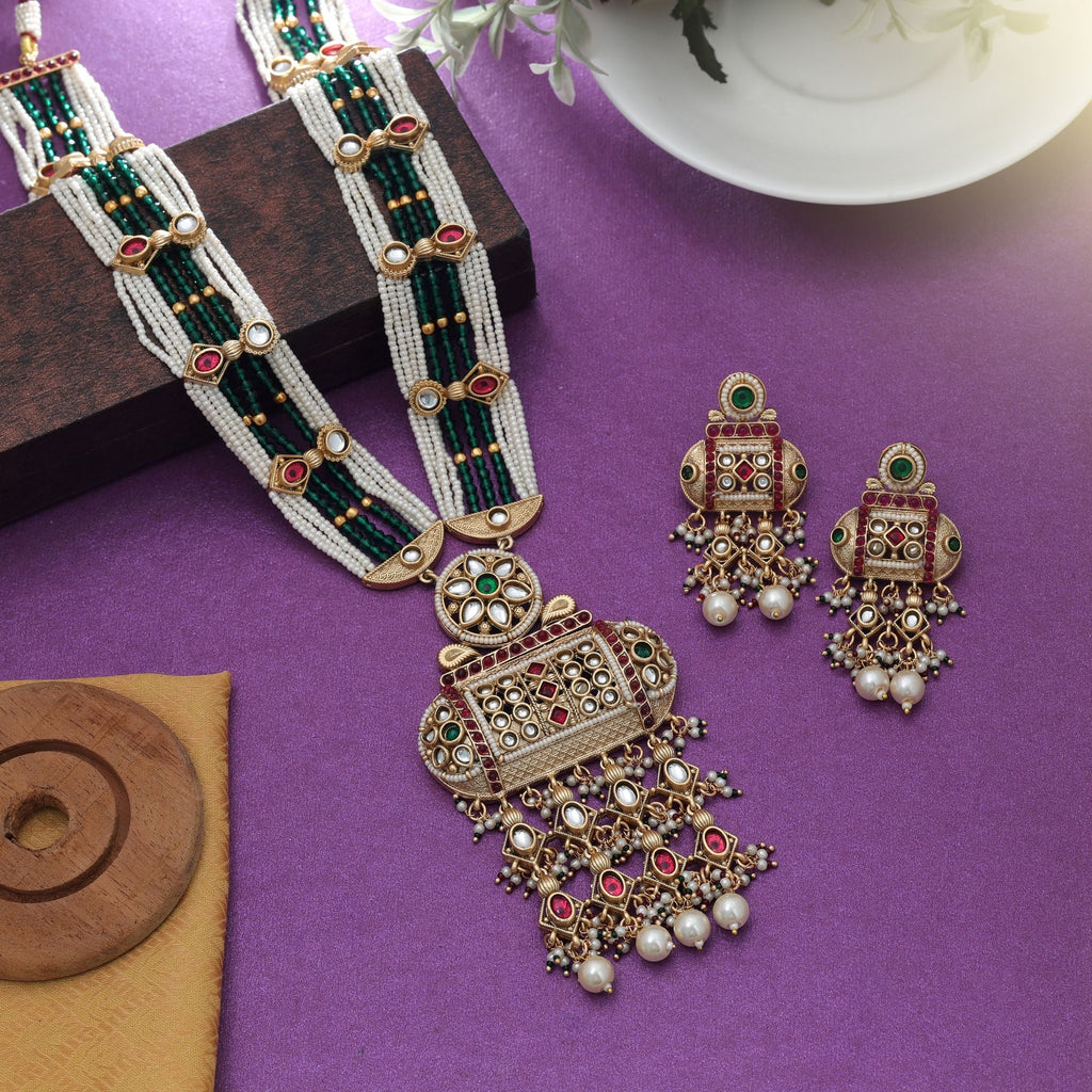 Rani Green Matte Gold Necklace Set Bridal
