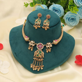 Rani & Green Color Matte Gold Necklace Set Designer
