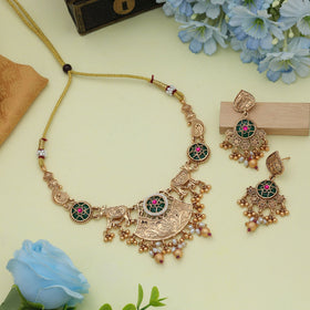 Rani & Green Color Matte Gold Necklace Set Wedding