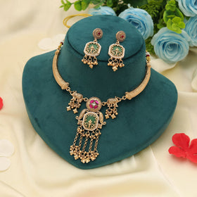 Rani & Green Color Matte Gold Necklace Set Traditional