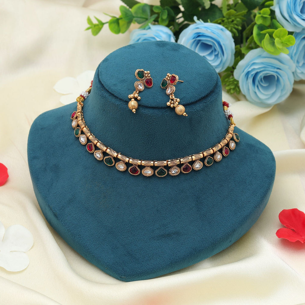 Rani & Green Color Matte Gold Necklace Set Designer