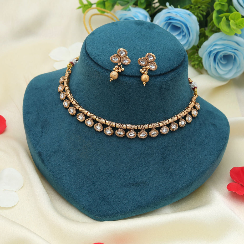 White Color Matte Gold Necklace Set Modern