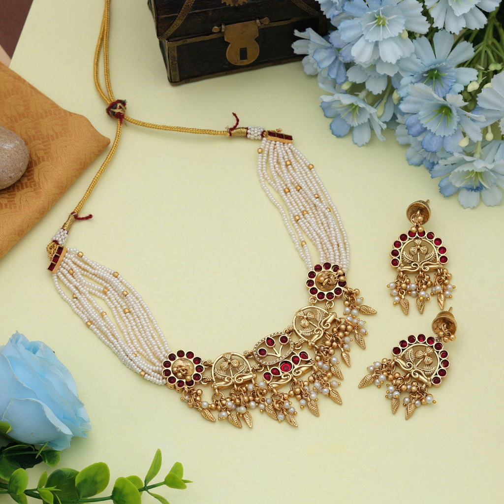 Rani Color Choker Matte Gold Necklace Set Party Wear