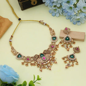 Rani & Green Color Matte Gold Necklace Set Bridal
