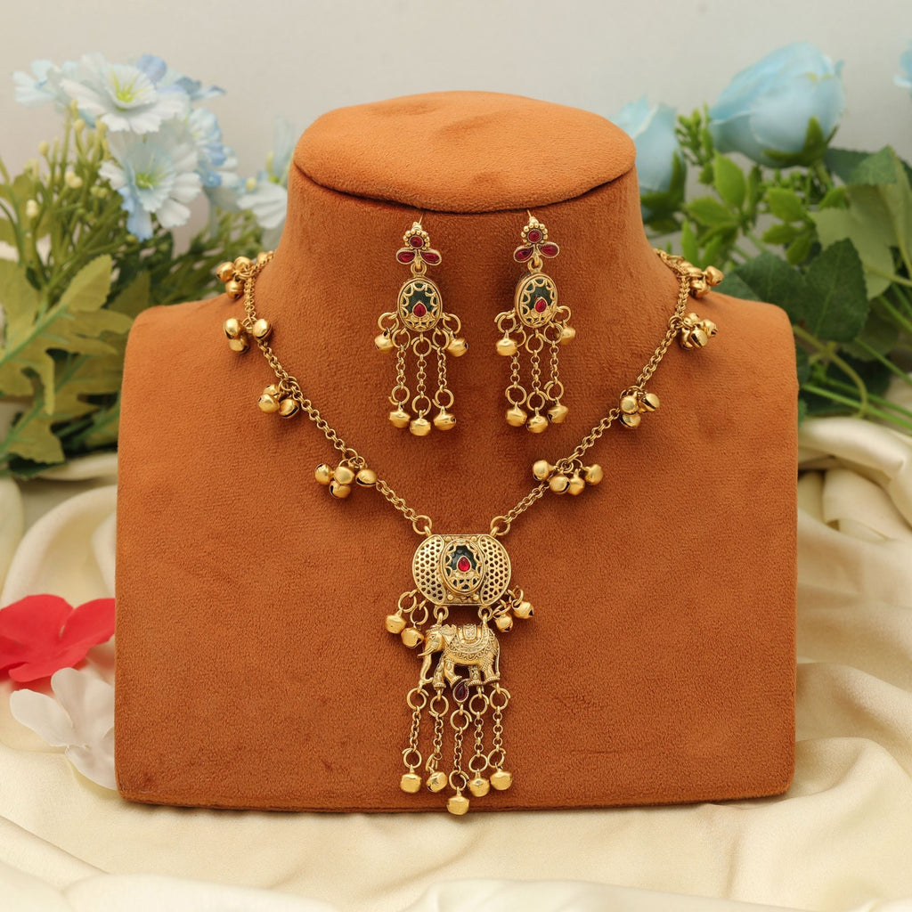 Rani & Green Color Matte Gold Necklace Set Traditional