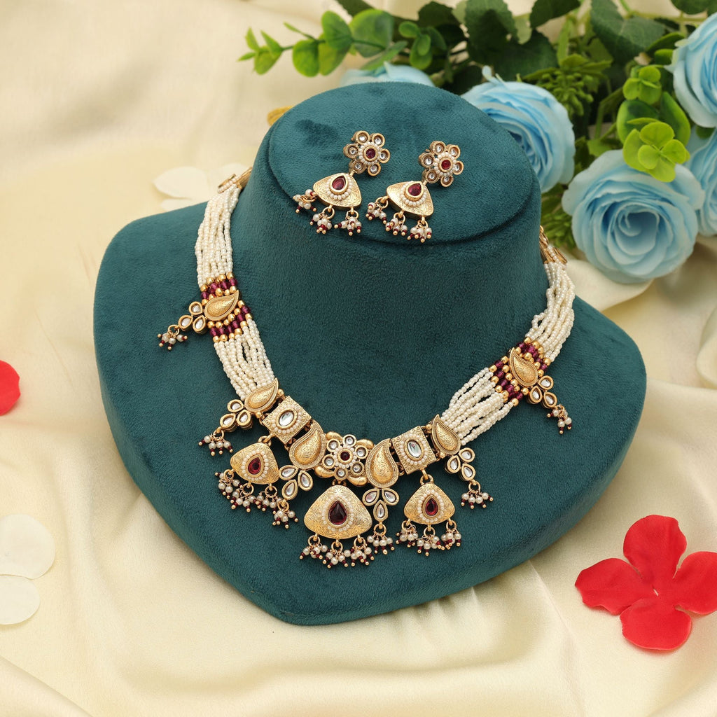 Rani Color Matte Gold Necklace Set Daily Wear
