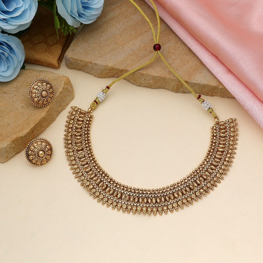 Classic Gold Matte Gold Necklace Set