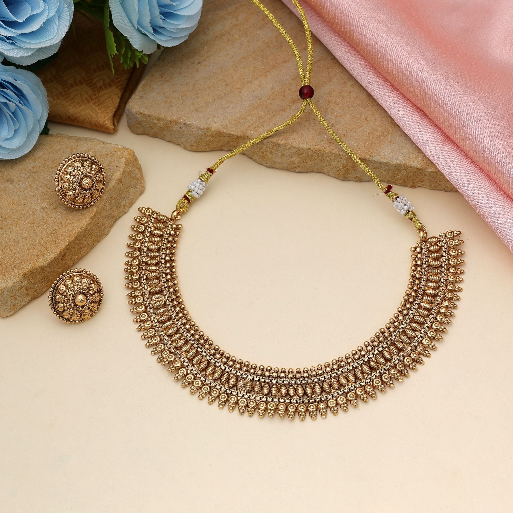 Classic Gold Matte Gold Necklace Set