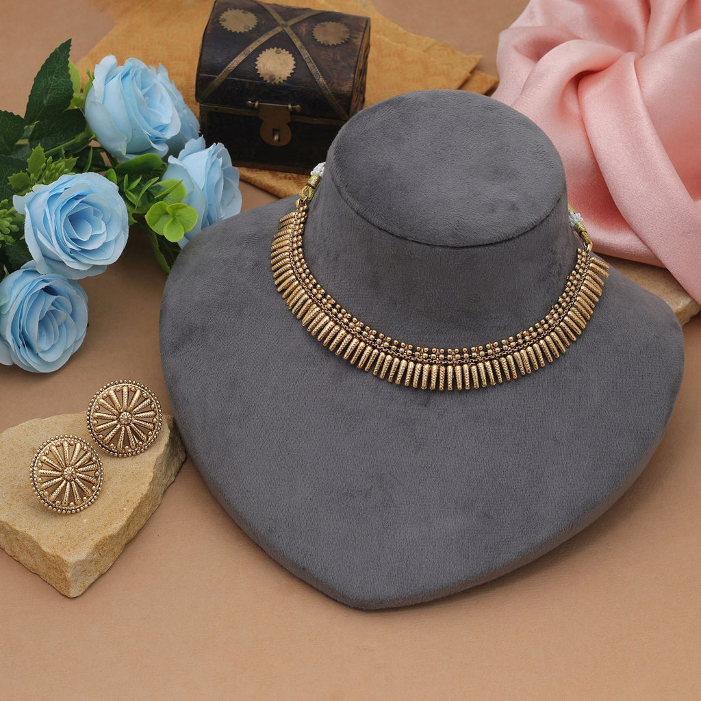 Designer Gold Matte Gold Necklace Set