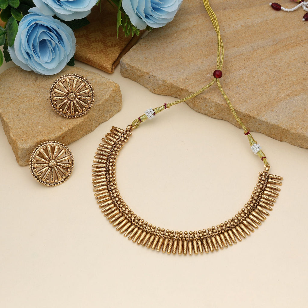 Designer Gold Matte Gold Necklace Set
