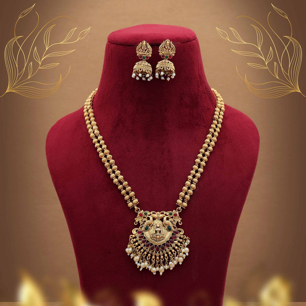 Rani & Green Lord Laxmi Long Temple Necklace Set