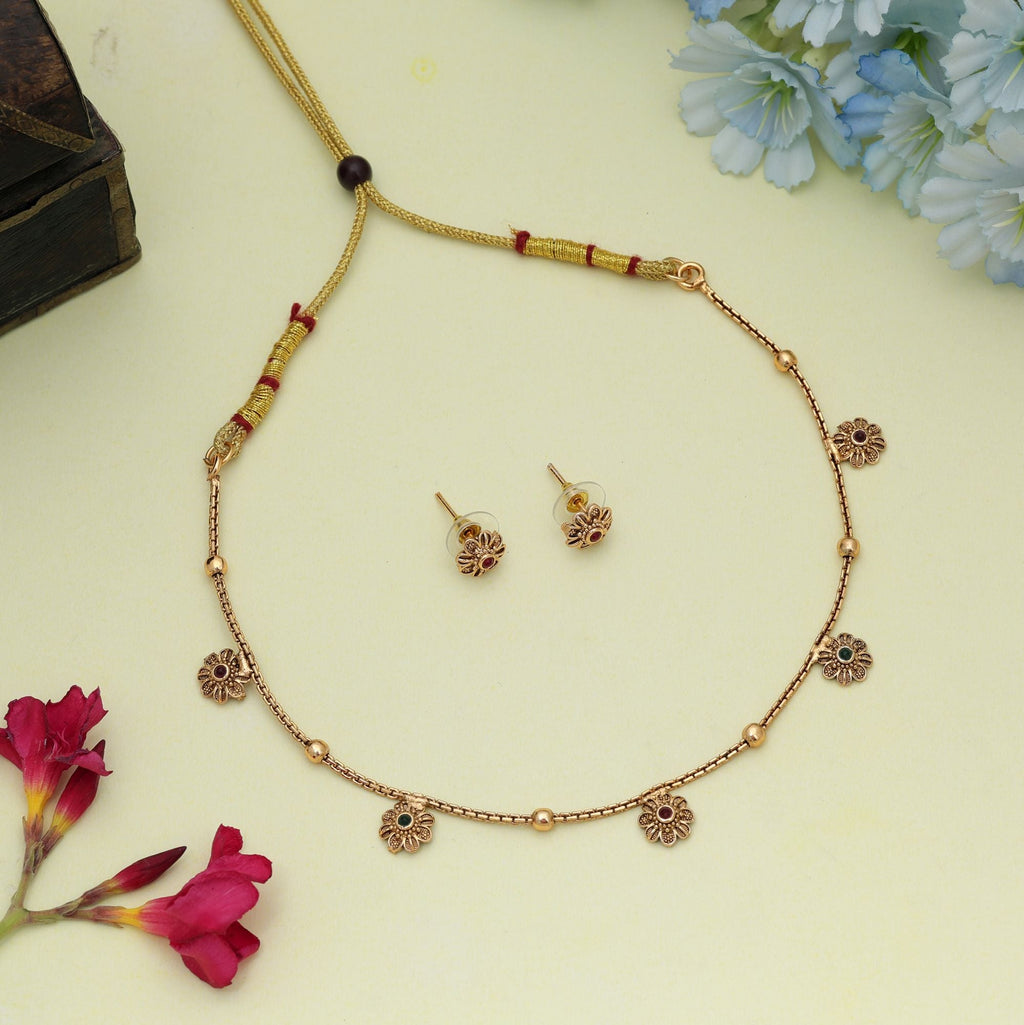 Maroon & Green Gold Plated Necklace Set