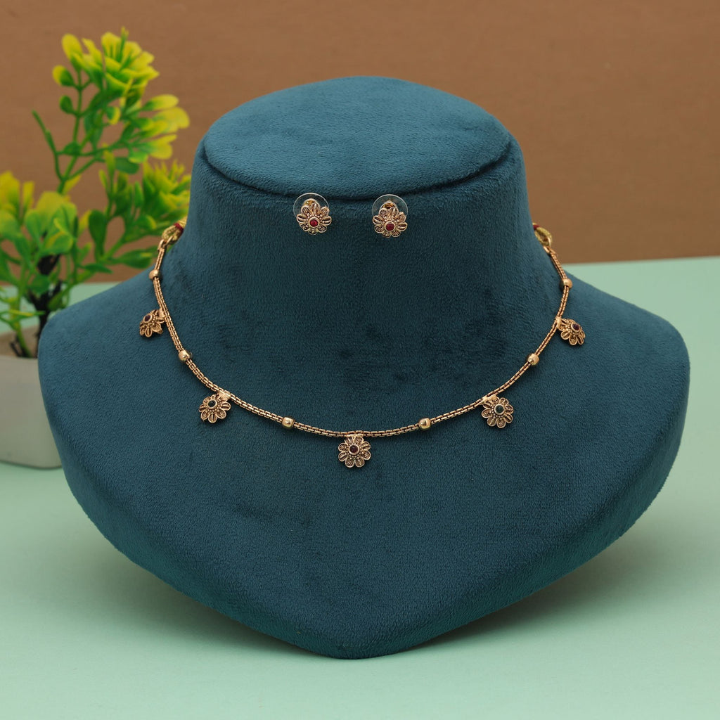 Maroon & Green Gold Plated Necklace Set