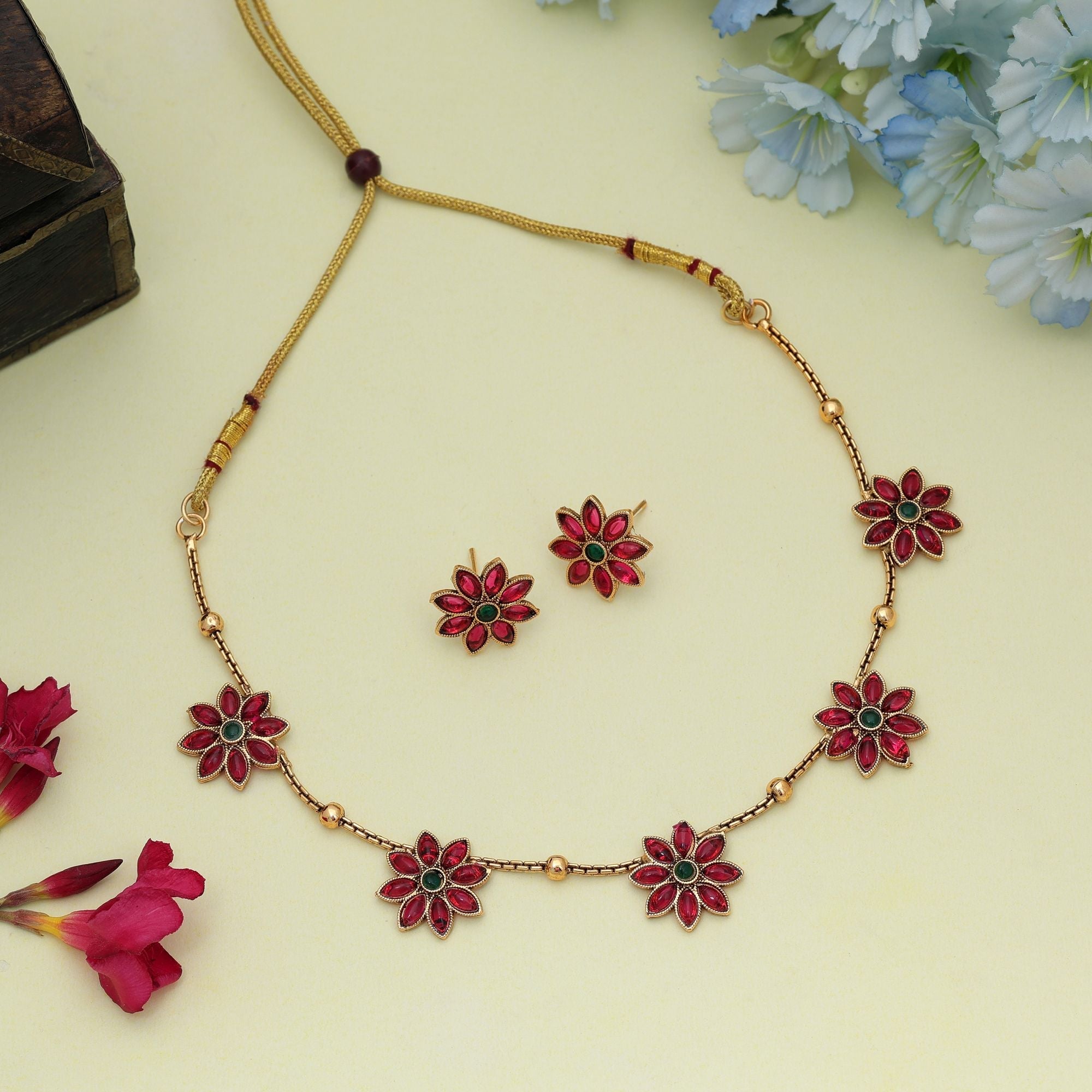 Rani & Green Gold Plated Necklace Set
