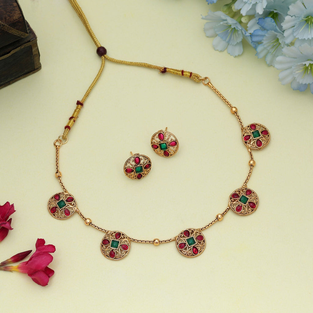 Stylish Rani & Green Gold Plated Necklace Set