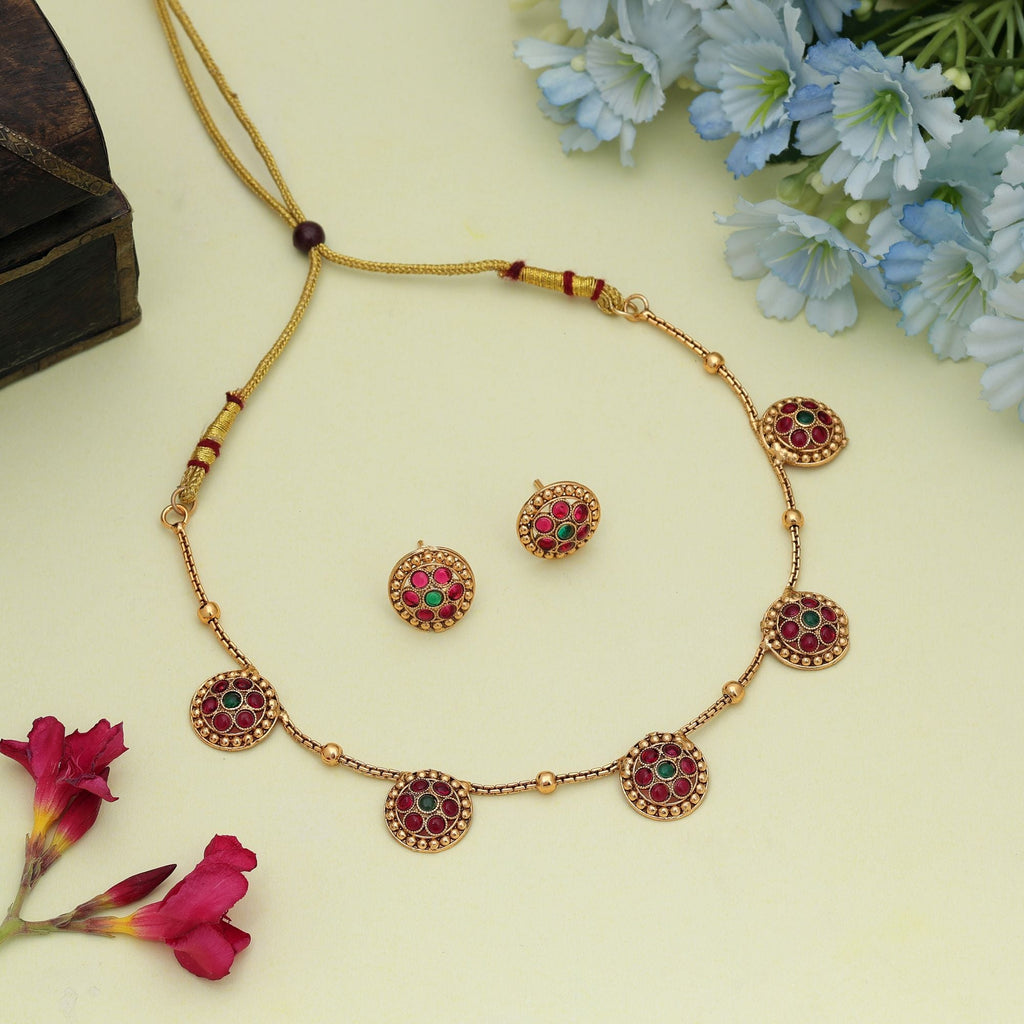 Royal Rani & Green Gold Plated Necklace Set