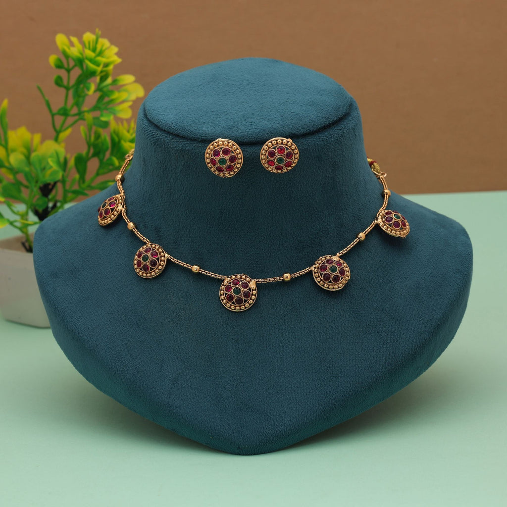 Royal Rani & Green Gold Plated Necklace Set