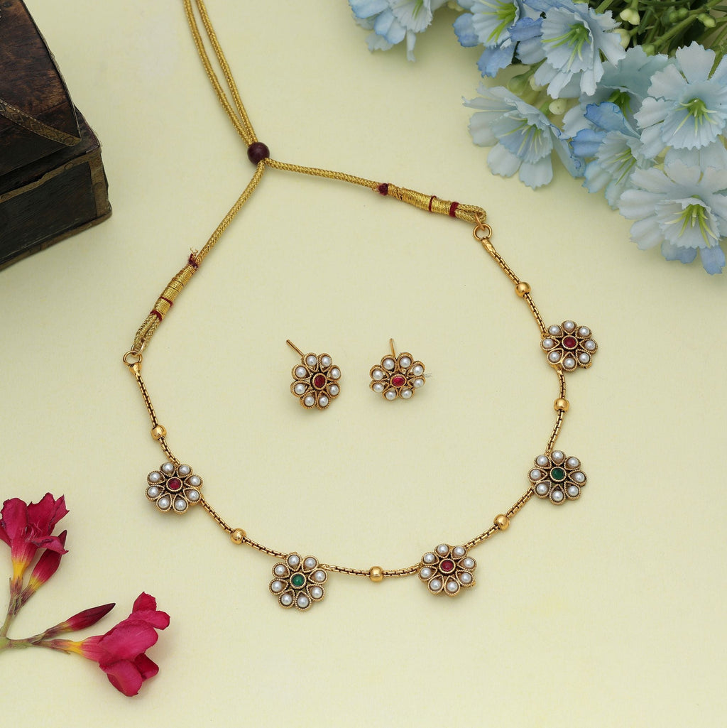 Classic Rani & Green Gold Plated Necklace Set