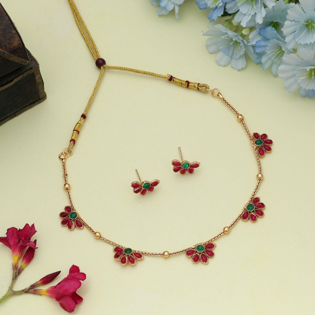Graceful Rani & Green Gold Plated Necklace Set