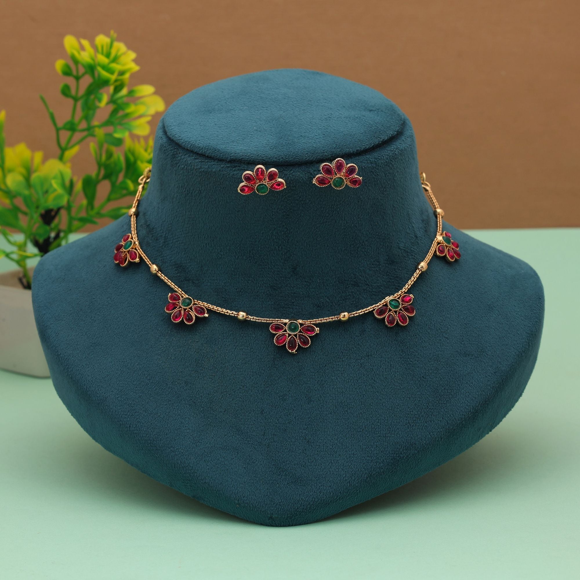 Graceful Rani & Green Gold Plated Necklace Set
