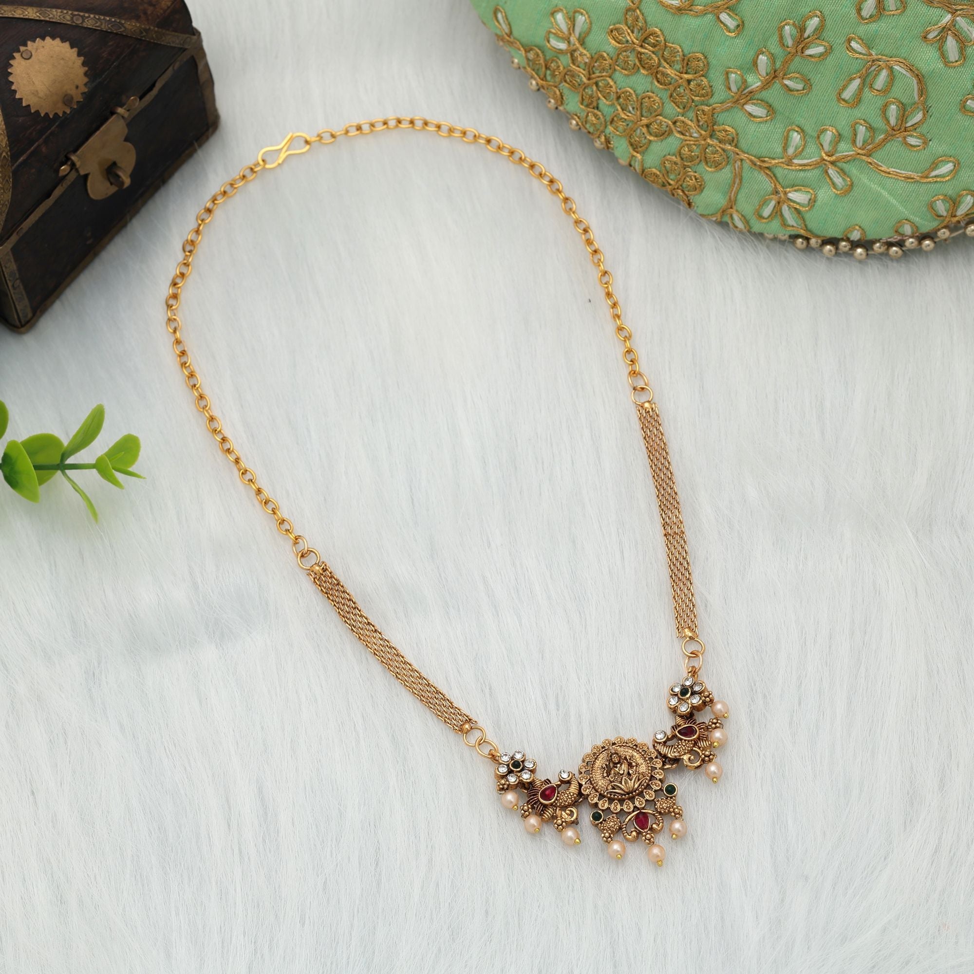Rani & Green Color Choker Temple Necklace Antique Bridal Design
