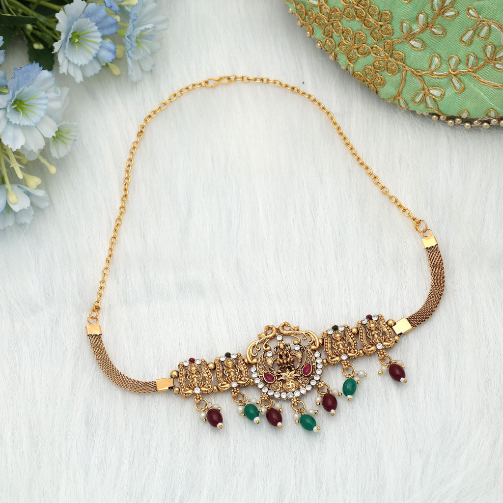 Maroon & Green Color Choker Temple Necklace Traditional Jewelry Collection