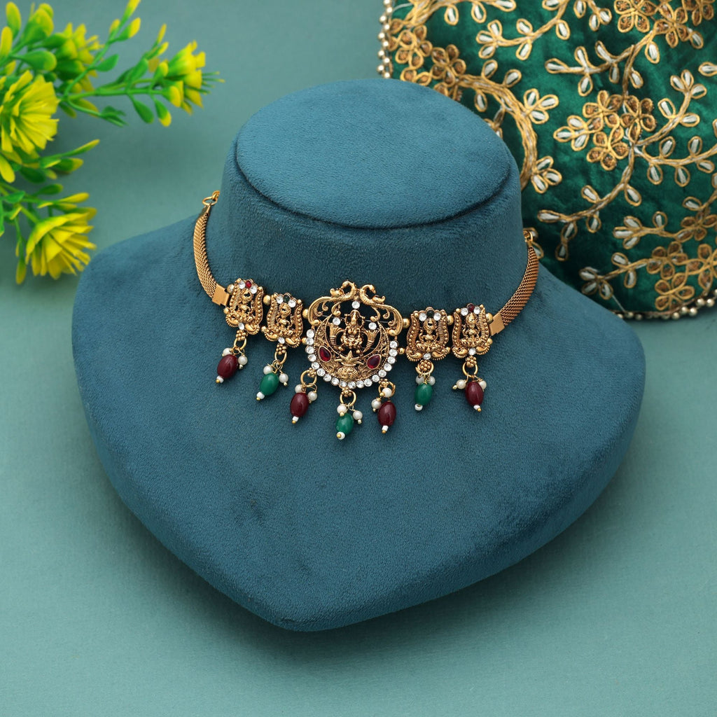 Maroon & Green Color Choker Temple Necklace Traditional Jewelry Collection