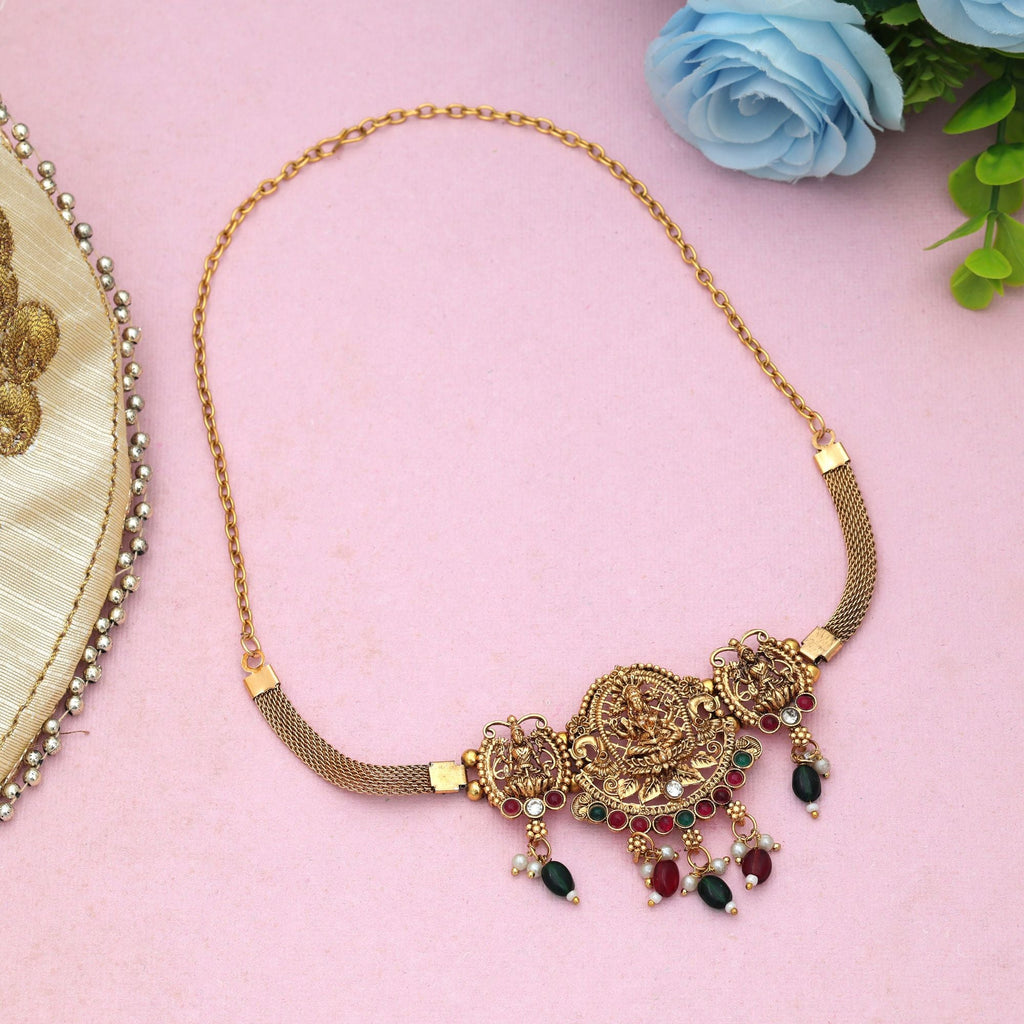 Maroon & Green Color Choker Temple Necklace