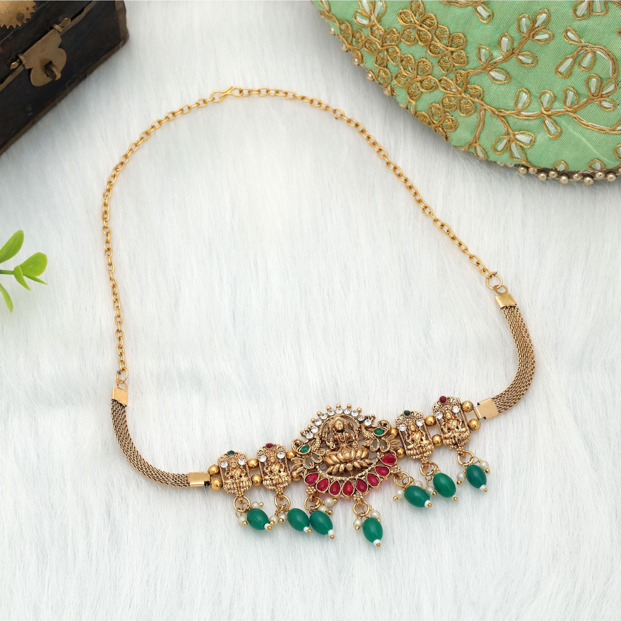 Rani & Green Color Choker Temple Necklace Classic Temple Design