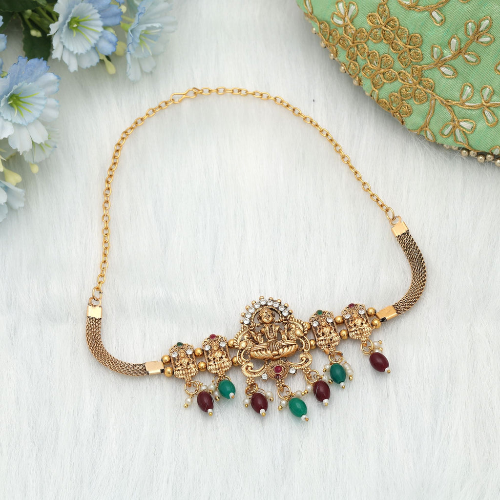 Maroon & Green Color Choker Temple Necklace Wedding Fashion Wear