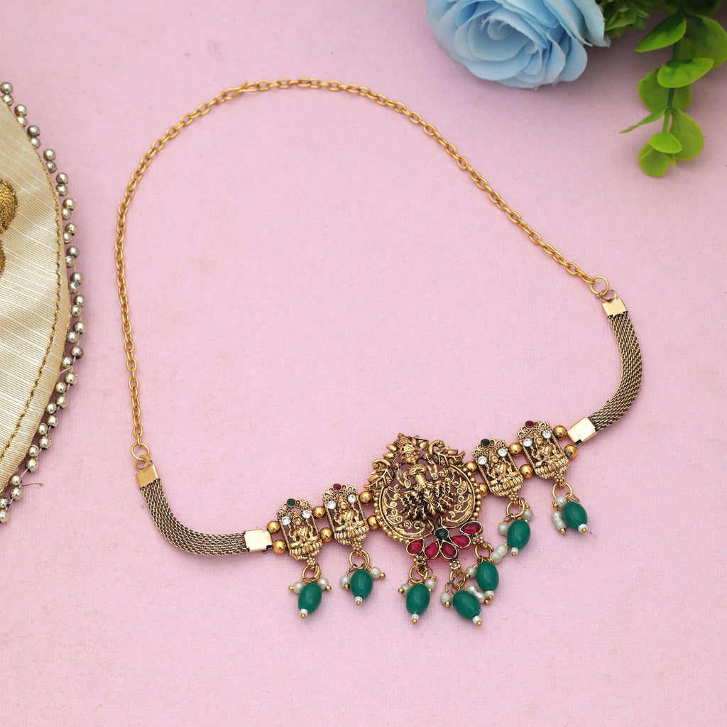 Rani & Green Color Choker Temple Necklace Heritage Artwork Style
