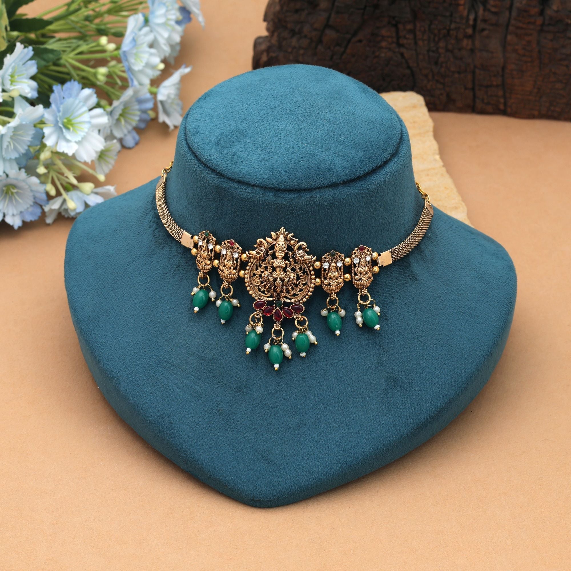 Rani & Green Color Choker Temple Necklace Heritage Artwork Style