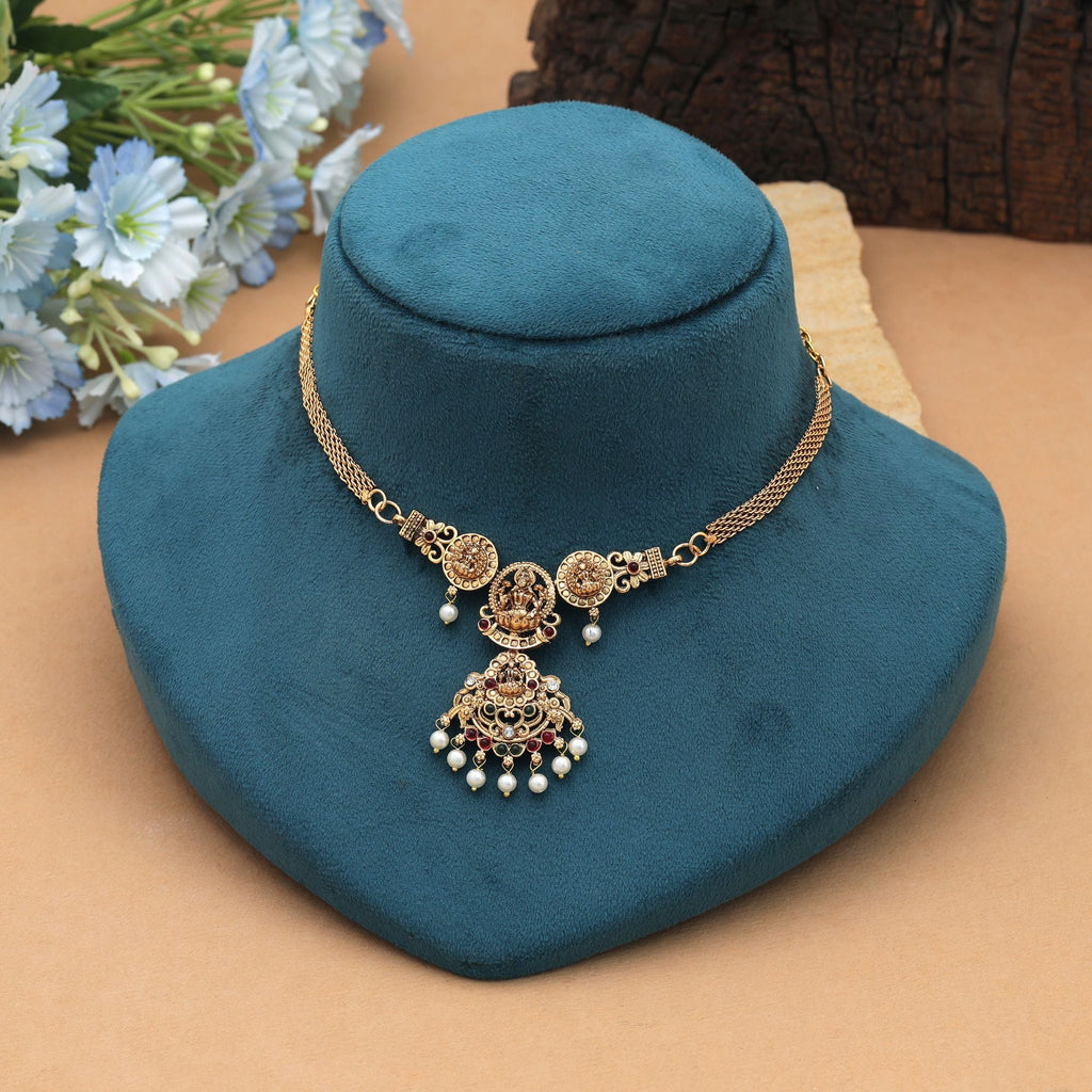 Maroon & Green Color Choker Temple Necklace Festive Party Collection